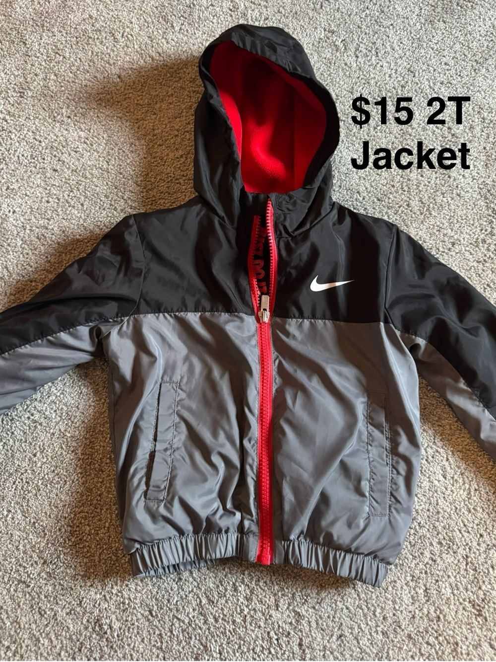 Nike Toddler Black & Gray Jacket with Red Lining